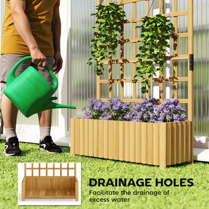 Wooden Raised Planter with Trellis, Raised Bed for Garden with Lattice and Drainage Holes for Climbing Plants