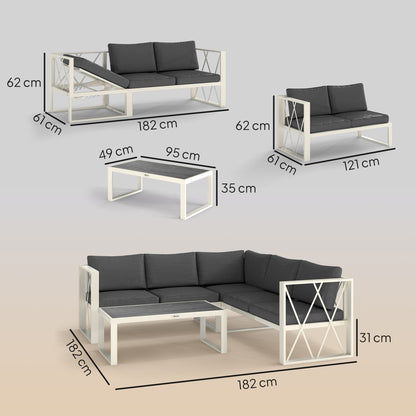 Four-Piece L Shaped Garden Furniture Set with 5-Level Adjustable Lounger - Grey