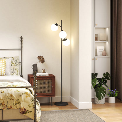 3-Light Tree Floor Lamps for Living Room, Modern Standing Lamp for Bedroom with Globe Lampshade, Steel Base