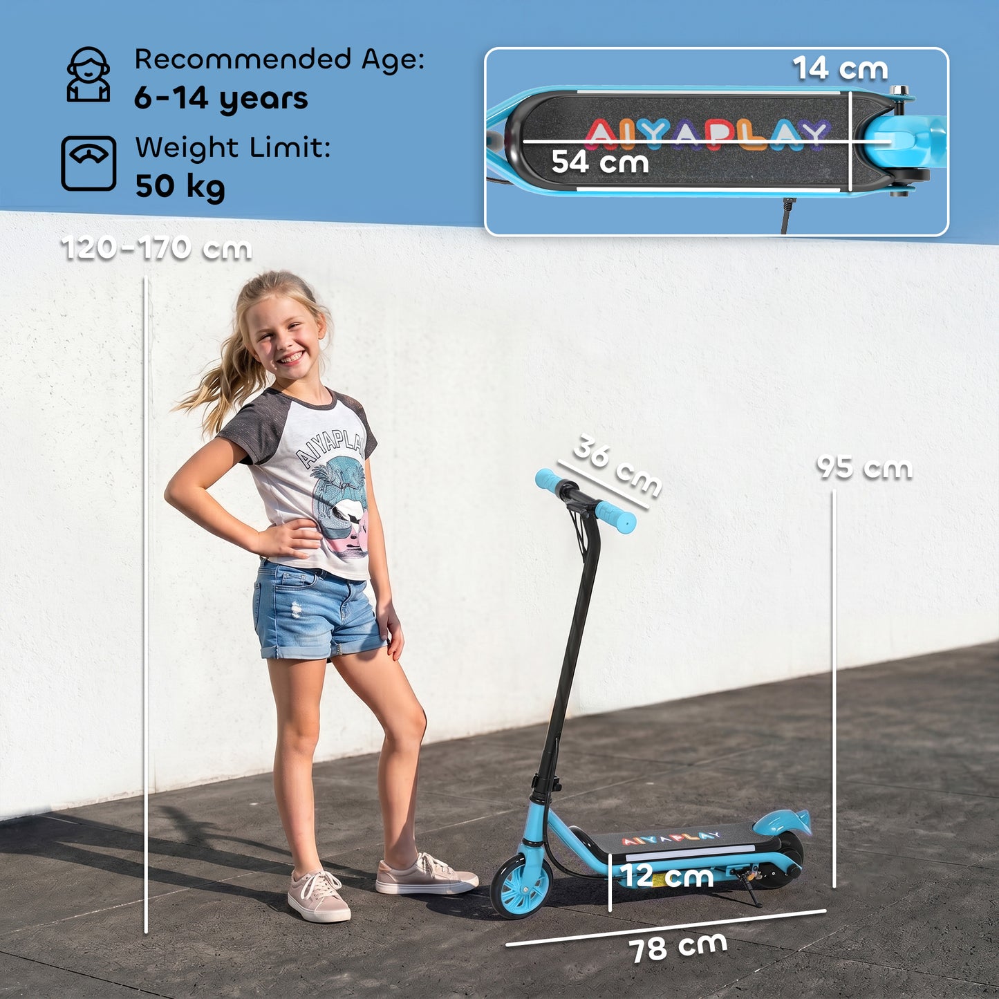 Electric Scooter for Kids Aged 6-14 Years, with Colourful Lights, Blue