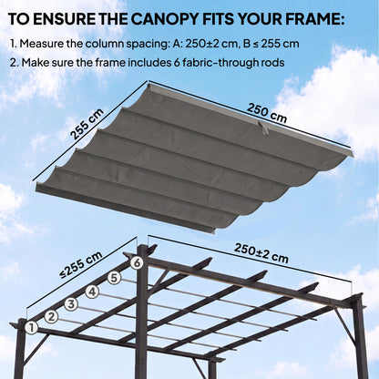 Retractable Pergola Cover, 2.55 x 2.5 m Replacement Canopy Fabric for 3 x 3 m Frame, Roof Top Only, Light Grey