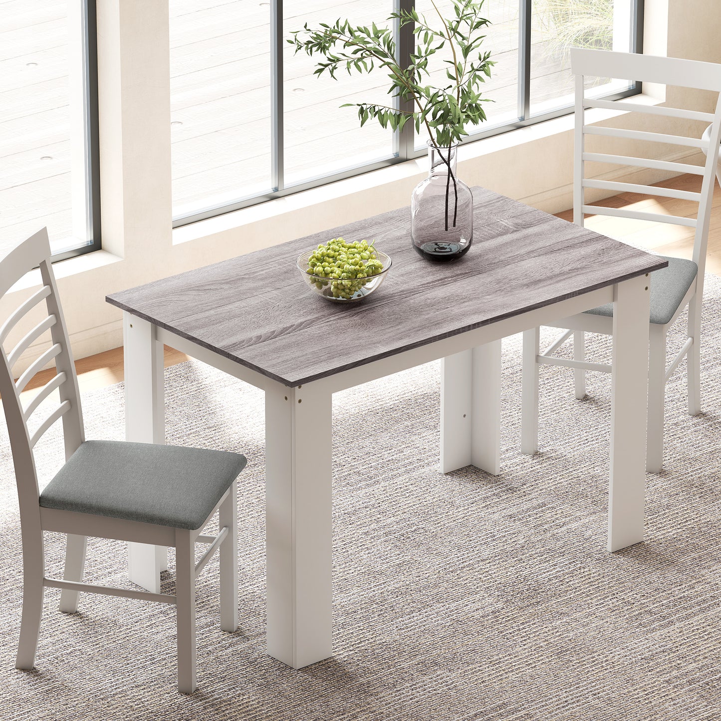 Dining Table for 4-6 People, Kitchen Table with Wood Effect for Dining Room, Grey