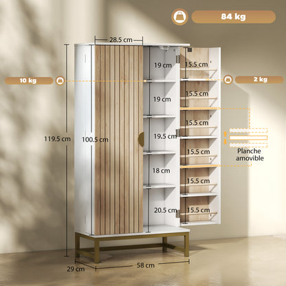 119.5 cm Kitchen Cupboard, Freestanding Kitchen Cabinet with Double Doors, 5 Tiers, 12 Spice Racks, White