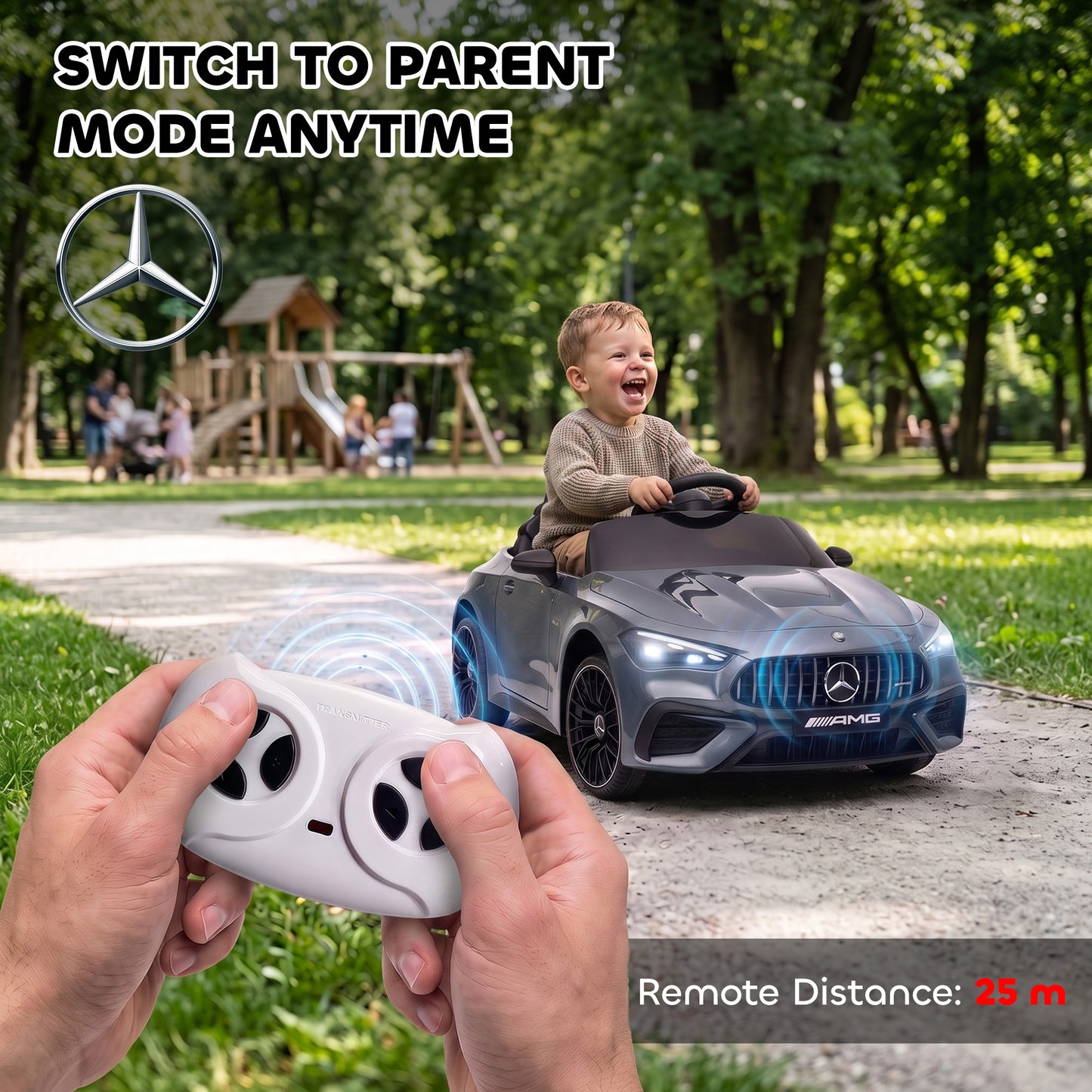 Licensed Mercedes AMG Kids Electric Car, 12V Ride On Car with Dual Motors, Remote Control for 3-6 Years, Grey