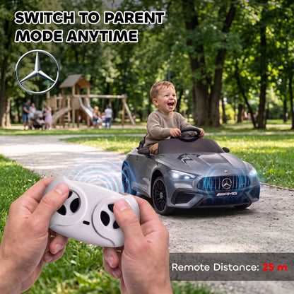 Licensed Mercedes AMG Kids Electric Car, 12V Ride On Car with Dual Motors, Remote Control for 3-6 Years, Grey