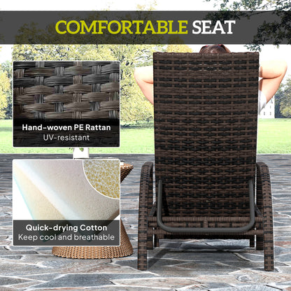 Reclining Rattan Lounger, with Extending Footrest - Brown