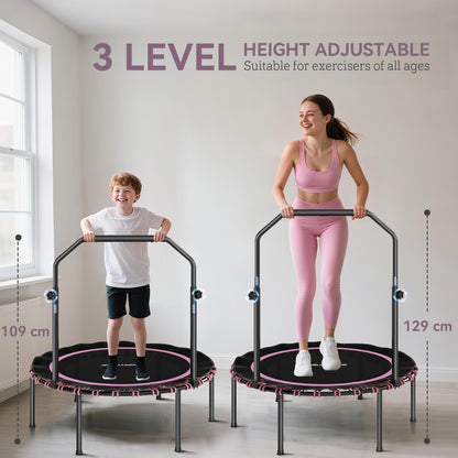 40" Foldable Fitness Trampoline Rebounder with Handle, Pink