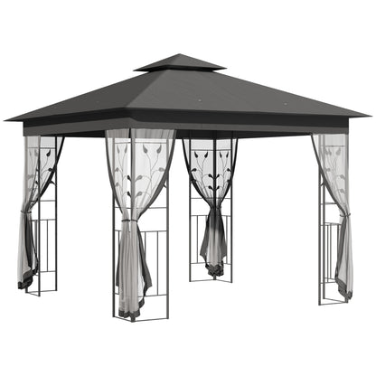 3 x 3(m) Steel Frame Double Roof Garden Gazebo - Grey