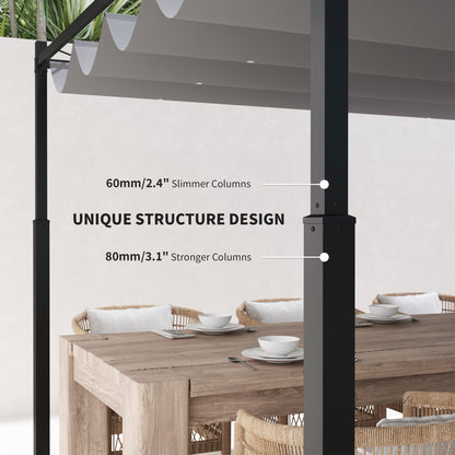 3 x 3(m) Metal Pergola with Retractable Roof and Magnetic Fixture, Outdoor Gazebo Garden Pergola Kit Sun Shade Canopy