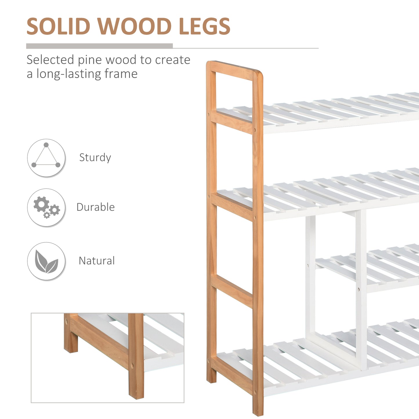 4 Tier Shoe Racks Storage Stand Shelf Organizer Wood Frame 78 x 68 x 26 cm Hallway Furniture