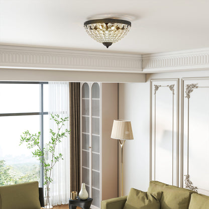 Crystal Chandelier Ceiling Light with 168 Octagonal Beads, Vintage 2-Light Flush Mount Ceiling Light for Living Room