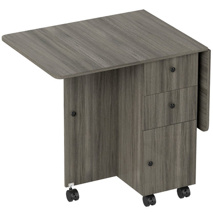 Multi-Storage Six-Person Drop Leaf Dining Table - Grey