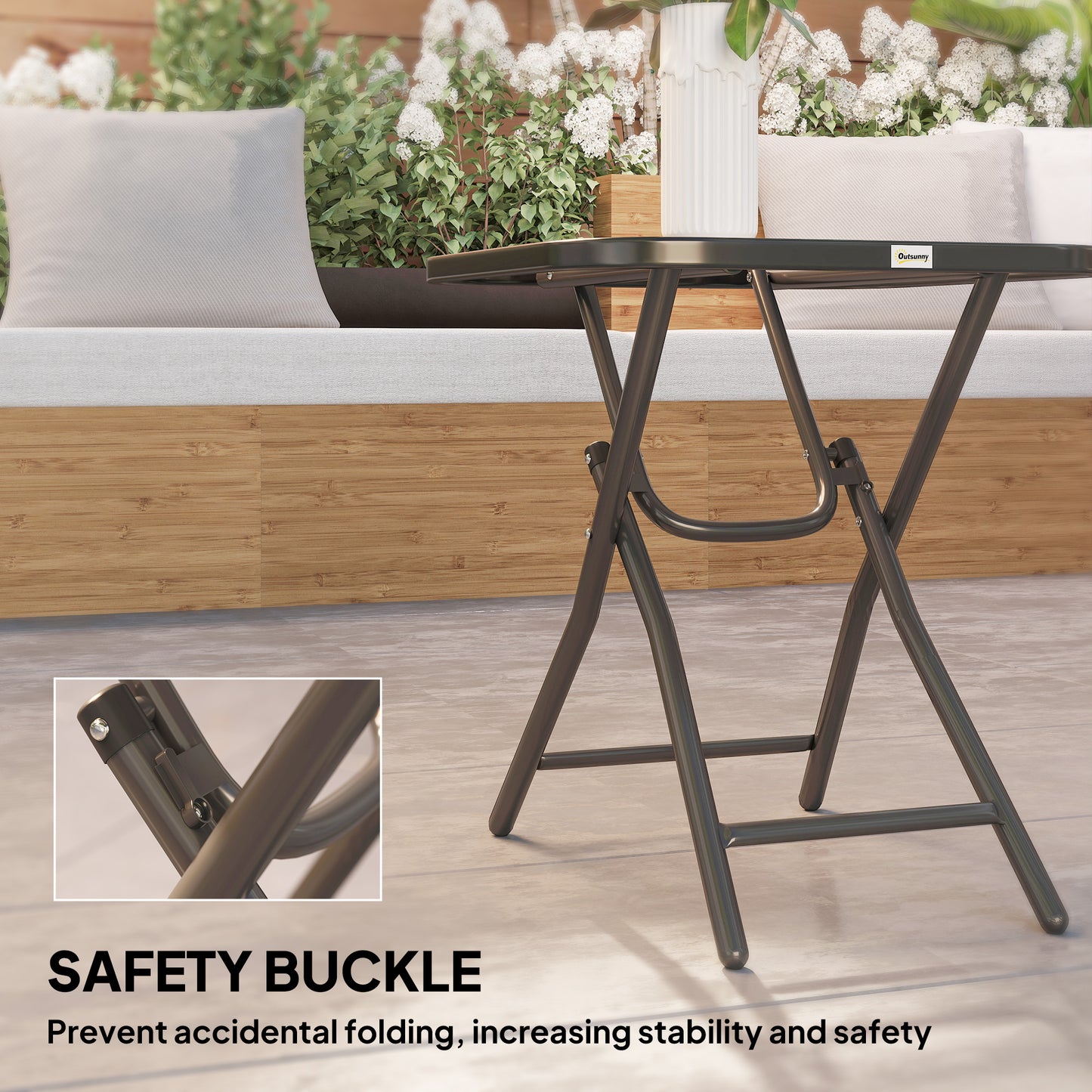 Foldable Garden Table Square Folding Table for Patio Garden 45 x 45 x 50Hcm Black