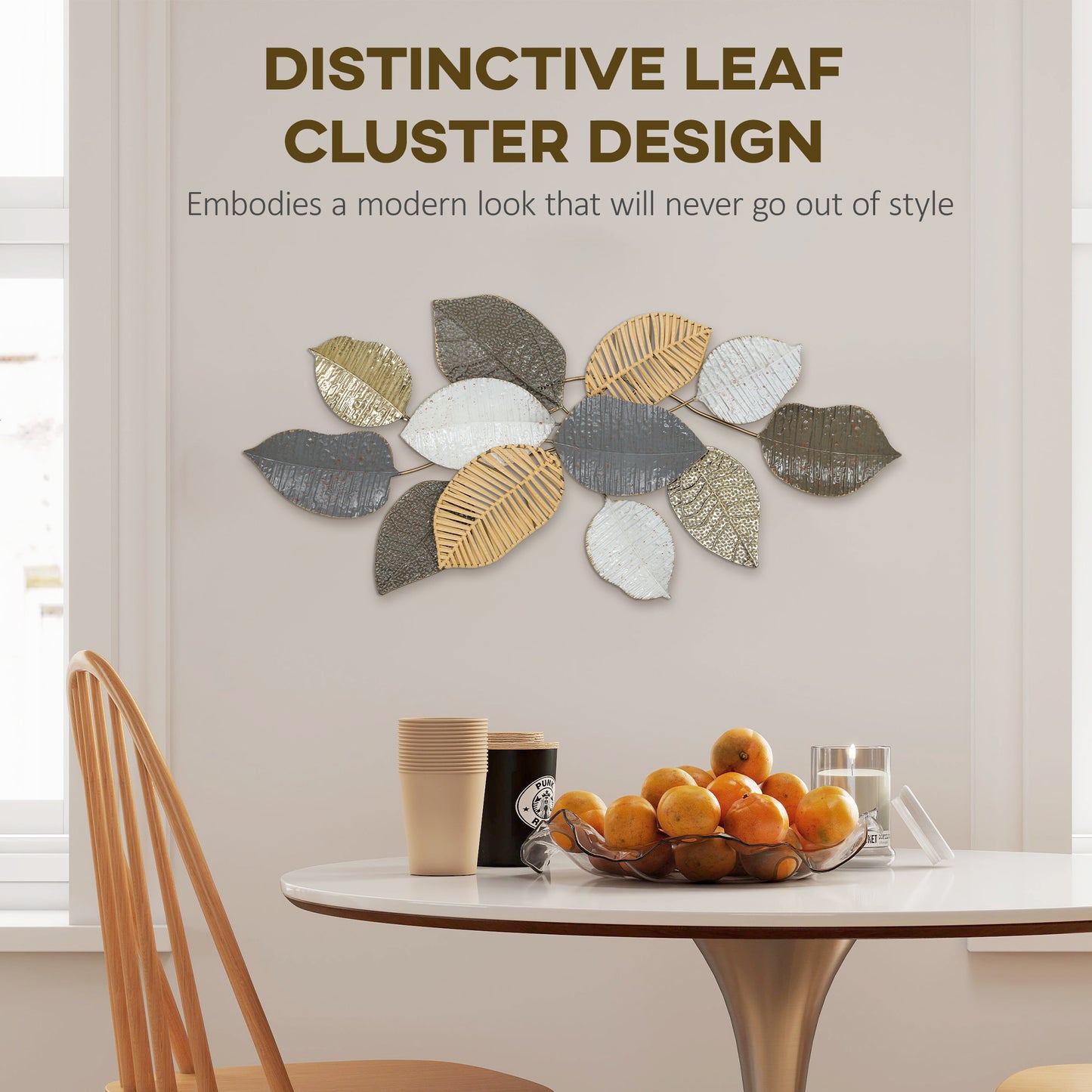 Metal Wall Art, Modern Hanging Wall Decor with Unique Leaf Design for Living Room Bedroom Entryway