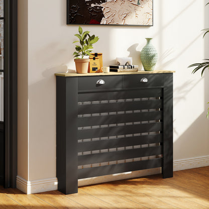 95.5H x 111Wcm Radiator Cover, with Drawer - Black