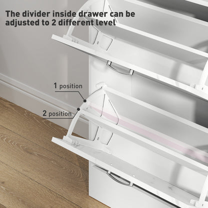 Marble Shoe Storage Cabinet with 3 Flip Drawers, Hallway Cabinet with Top Drawer and Adjustable Shelves