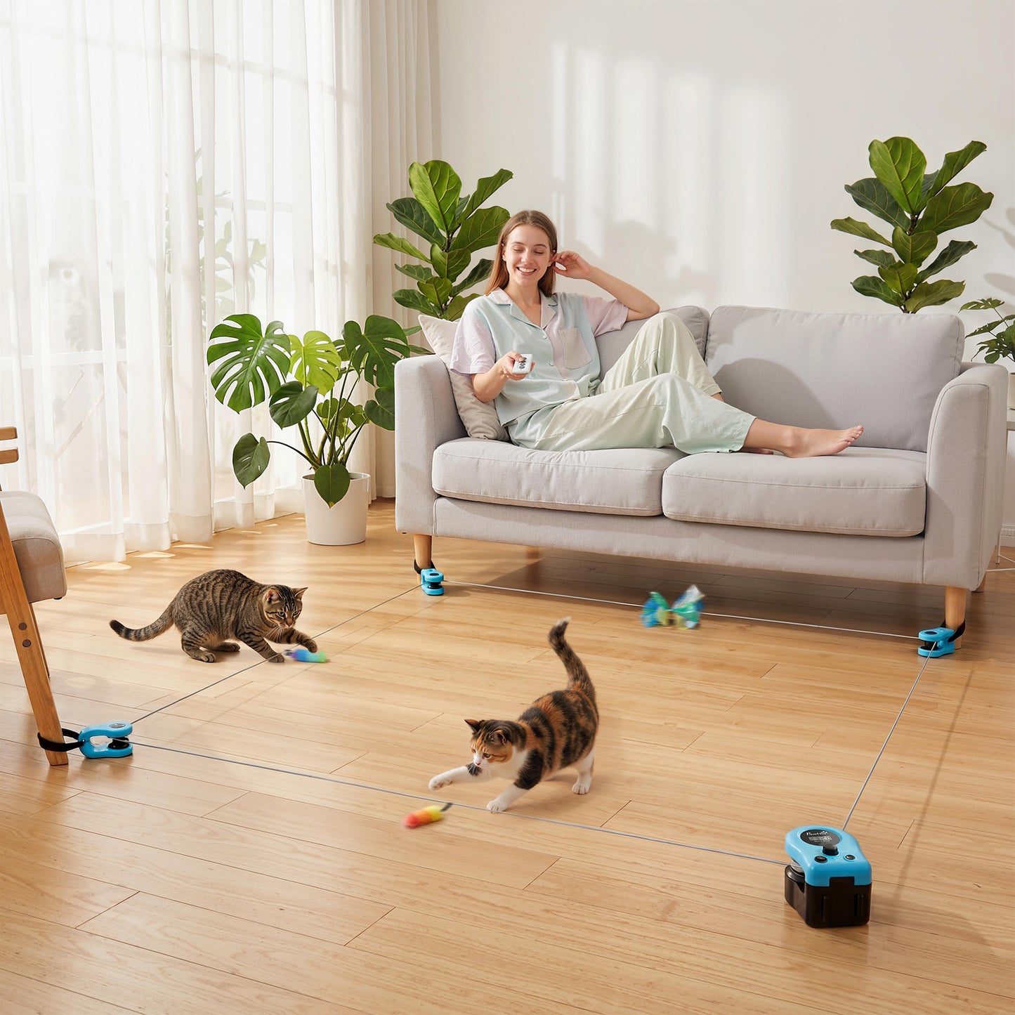 Interactive Cat Toy for Indoor Kittens & Adult with Adjustable Speed, DIY Track & Mouse Sound