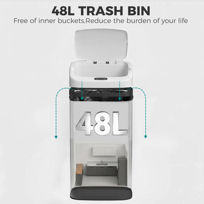 48L Stainless Steel Sensor Bin - White