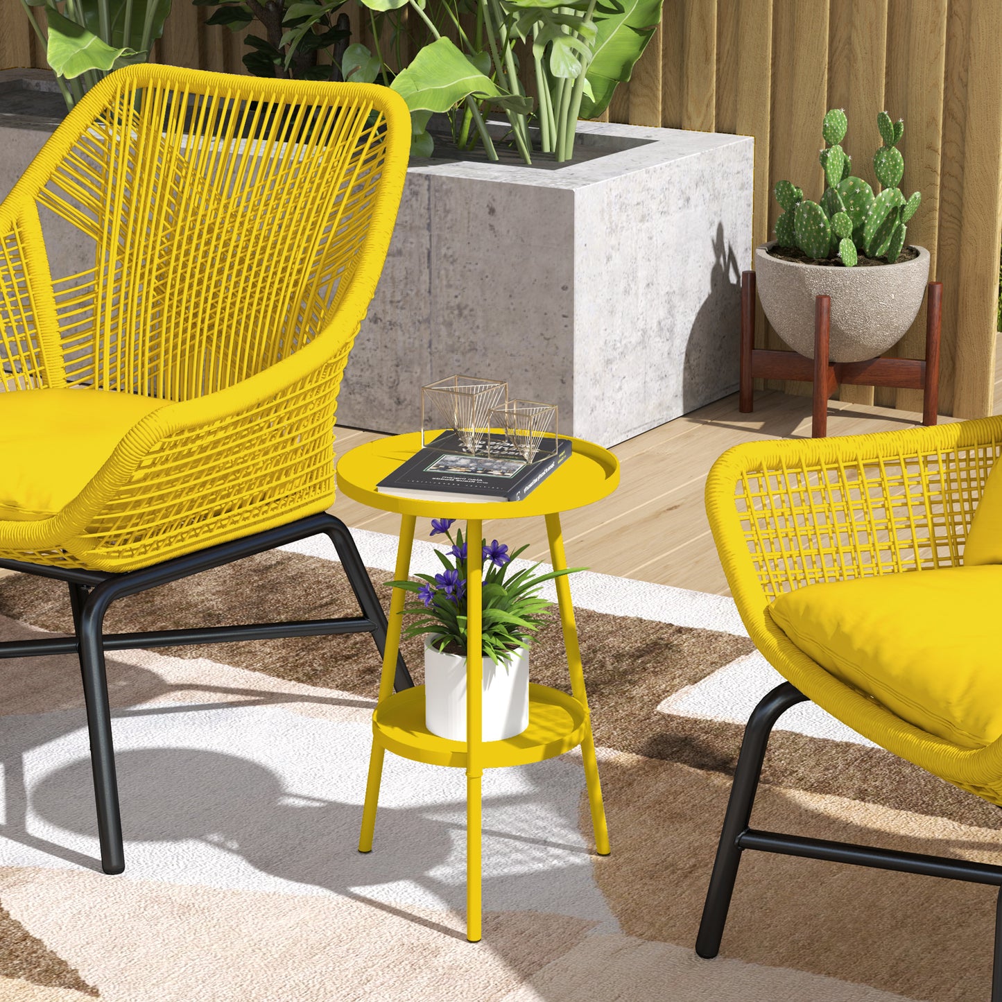 Two-Tier Metal Garden Table - Yellow