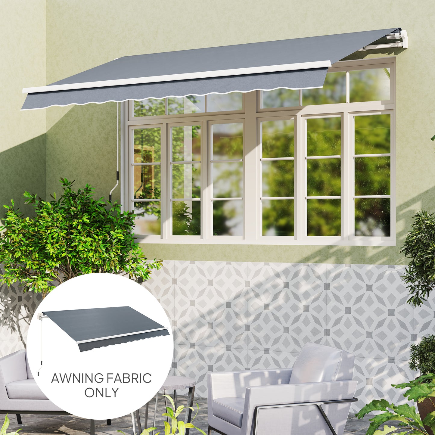 Awning Replacement Canopy, Water Resistant UPF 50+ Sun Shade Cover for 3 x 2.5 m Garden Awning (Fabric Only), Grey
