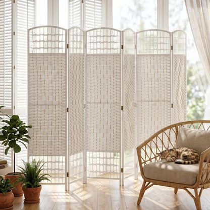 6 Panel Folding Room Divider, Privacy Screen, Paravent Partition Separator for Living Room, Bedroom, White