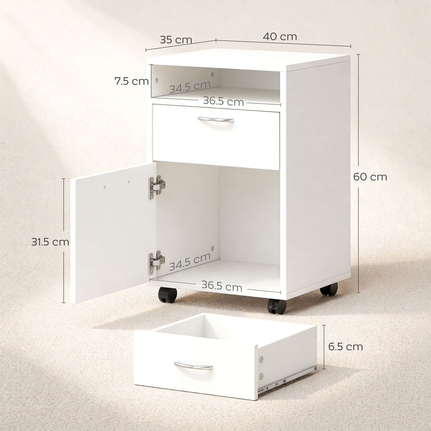 Filing Cabinet, Mobile File Cabinet with 2 Lockable Drawers, Office Home Organiser on Wheels for A4