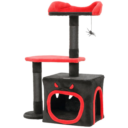 Cat Tree, Gothic Cat Tower with Scratching Posts, Cute Condo, Coffin Platform, Bed and Spider Toy, Halloween