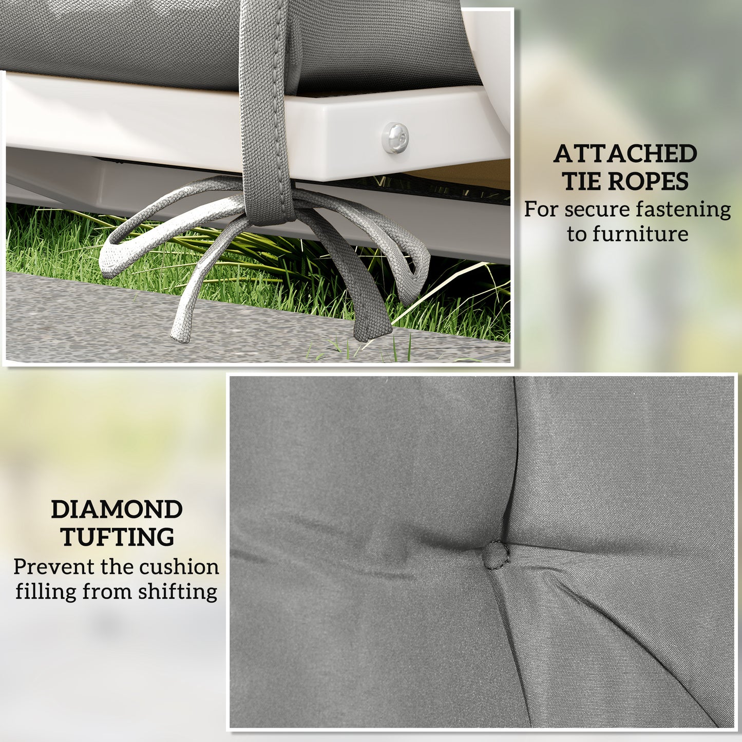 2 Seater Bench Pad, Garden Chair Cushion with Back and Ties for Indoor and Outdoor Use, 98 x 100 cm, Light Grey