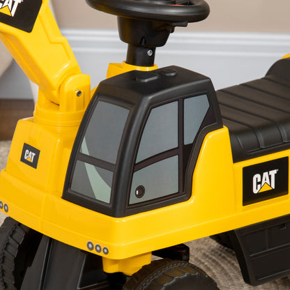 CAT Licensed Kids Ride on Digger Toddler Pretend Construction Play Toy Foot-To-Floor Ride-On Toy w/ Manual Shovel, Horn
