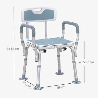 EVA Padded Shower Chair for the Elderly and Disabled, Height Adjustable Shower Stool with Back and Arms, 4 Suction Foot Pads