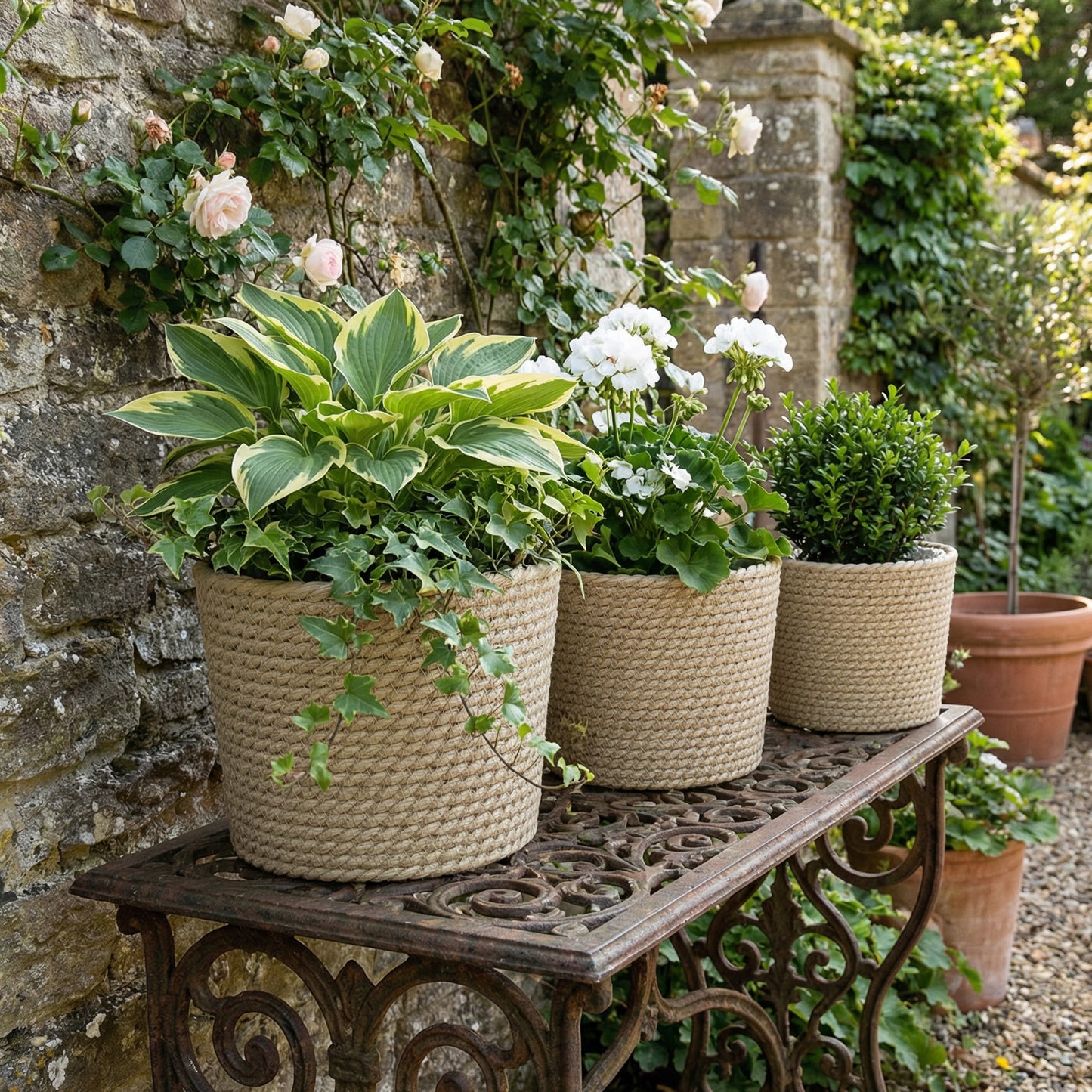 Seagrass Planters Set of 3 Plant Pots for Indoor Outdoor Patio Balcony Natural
