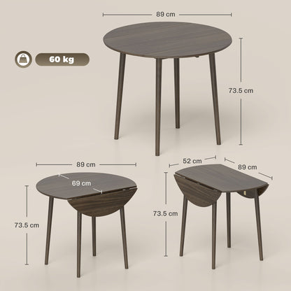 Folding Dining Table for 4, Round Drop Leaf Table, Modern Space Saving Small Kitchen Table with Wood Legs for Dining Room