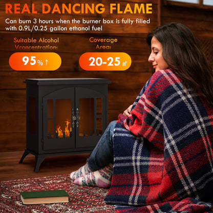 Bioethanol Stove Freestanding Medium-Large 3H Burning Stainless Steel Flame Snuffer for Living Room Black