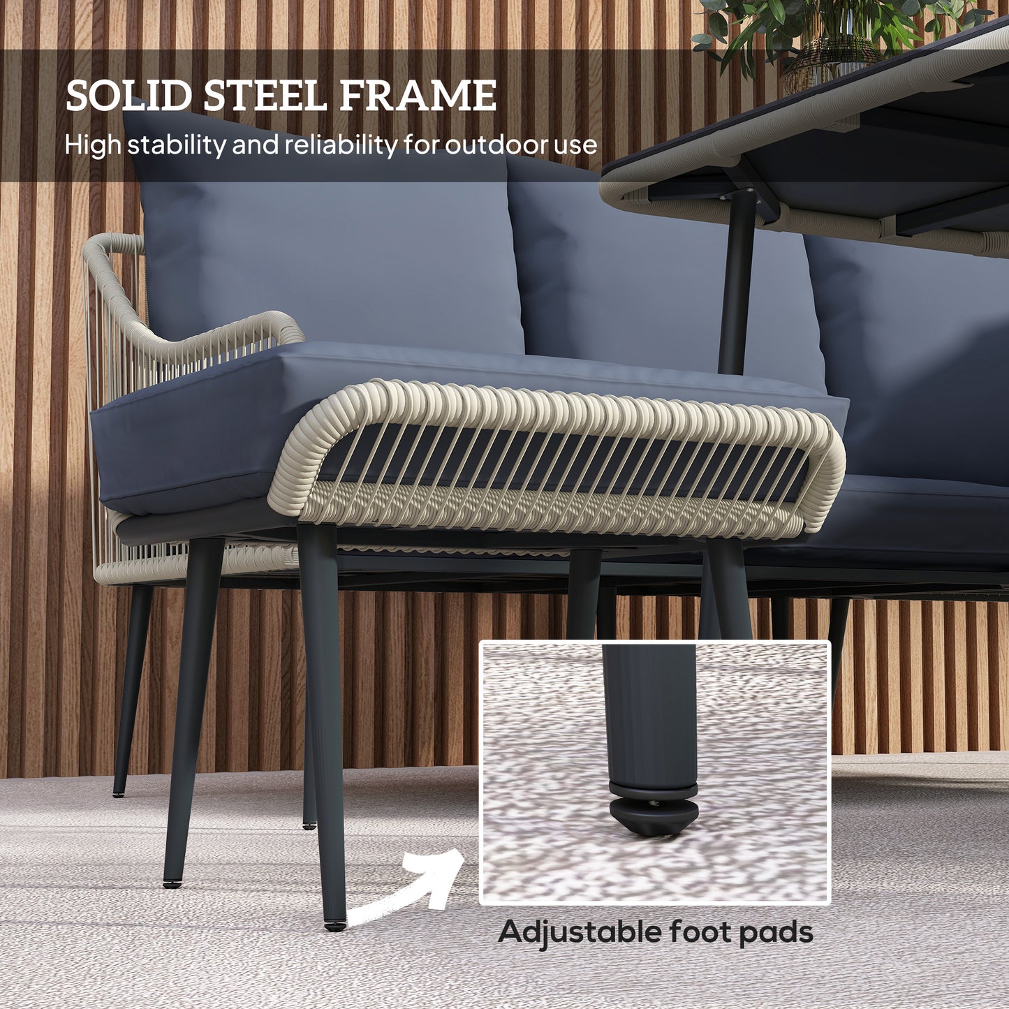 Six-Piece Rattan Strong Garden Sofa Set with Removable and Washable Covers - Grey