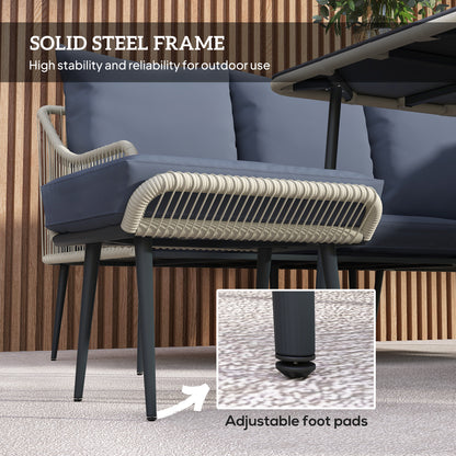 Six-Piece Rattan Strong Garden Sofa Set with Removable and Washable Covers - Grey