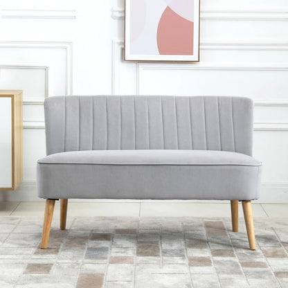 Modern Velvet Double Seat Sofa with Wood Frame Feet - Cloud Grey