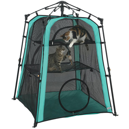 Cat Tent, 3-Tier Portable Pet Tent for Indoor Outdoor, Cat House with Multi-Door, Carry Bag, Breathable Mesh