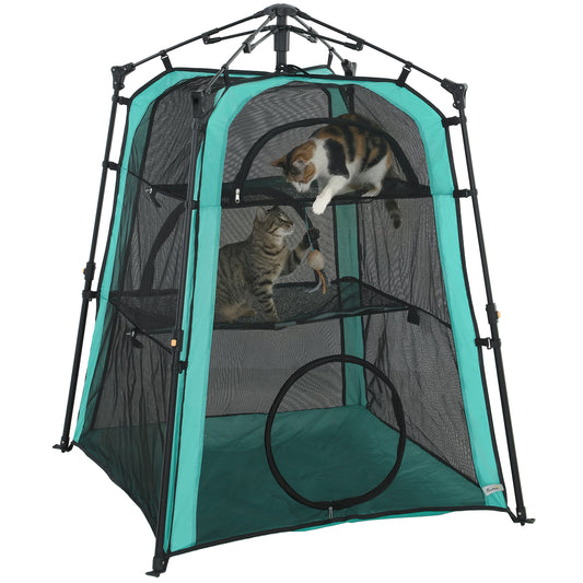 Cat Tent, 3-Tier Portable Pet Tent for Indoor Outdoor, Cat House with Multi-Door, Carry Bag, Breathable Mesh