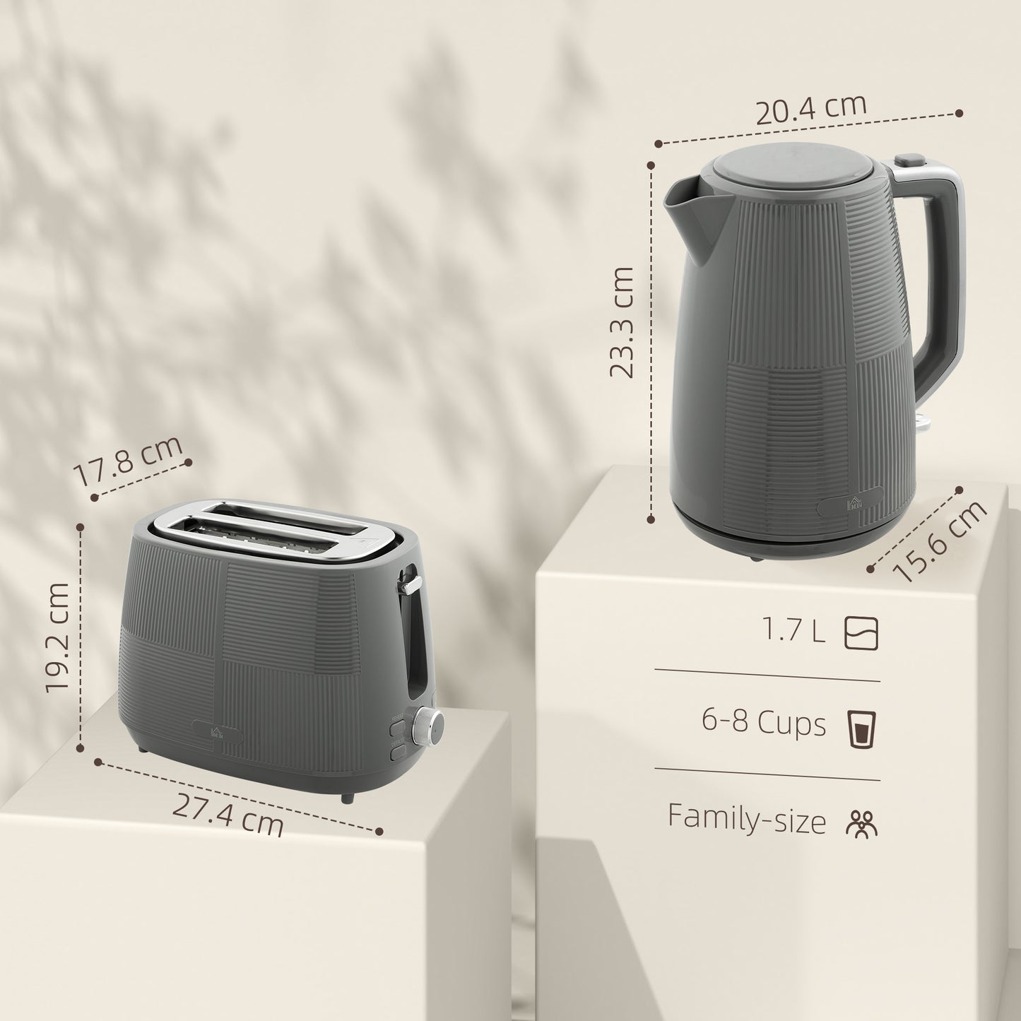 Kettle and Toaster Set, 1.7L 3000W Fast Boil Kettle & 2 Slice Toaster Kitchen Set with 7 Level Browning Controls, Defrost