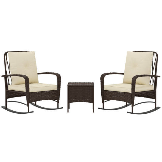 Three-Piece Rocking Chair Rattan Bistro Set - Brown