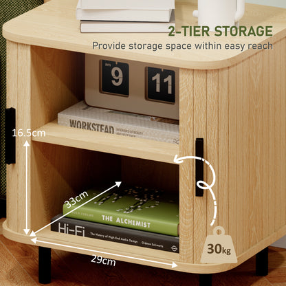 Nightstand with Sliding Doors and Metal Legs Oak Tone
