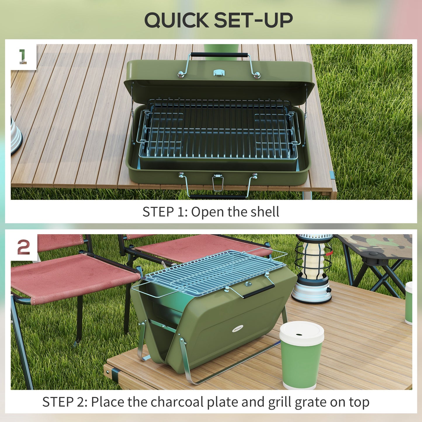Metal Suitable-Style Portable BBQ Grill - Green