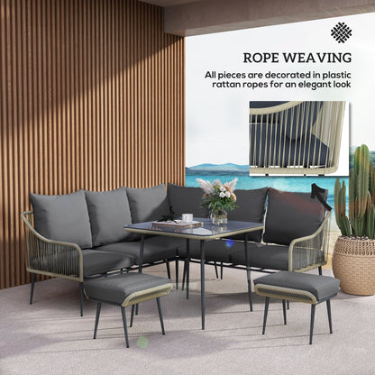 Six-Piece Rattan Strong Garden Sofa Set with Removable and Washable Covers - Grey