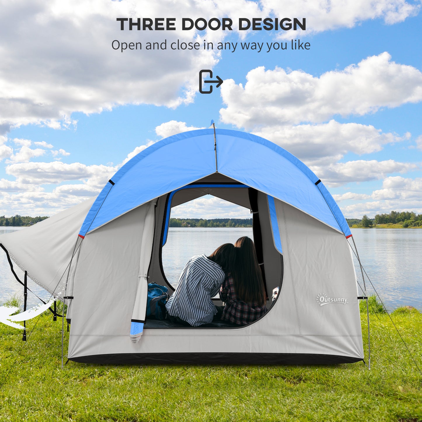 SUV Car Tent for Camping, Waterproof PU2000mm, 5 Man Tailgate Tent, 2.4 x 2.1 m, Grey and Blue