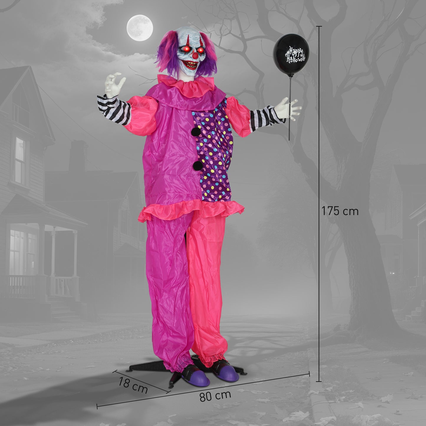 5′7″ Scary Animated Clown Decoration - Pink/Purple