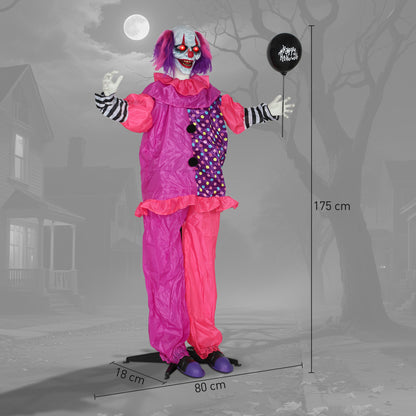 5′7″ Scary Animated Clown Decoration - Pink/Purple