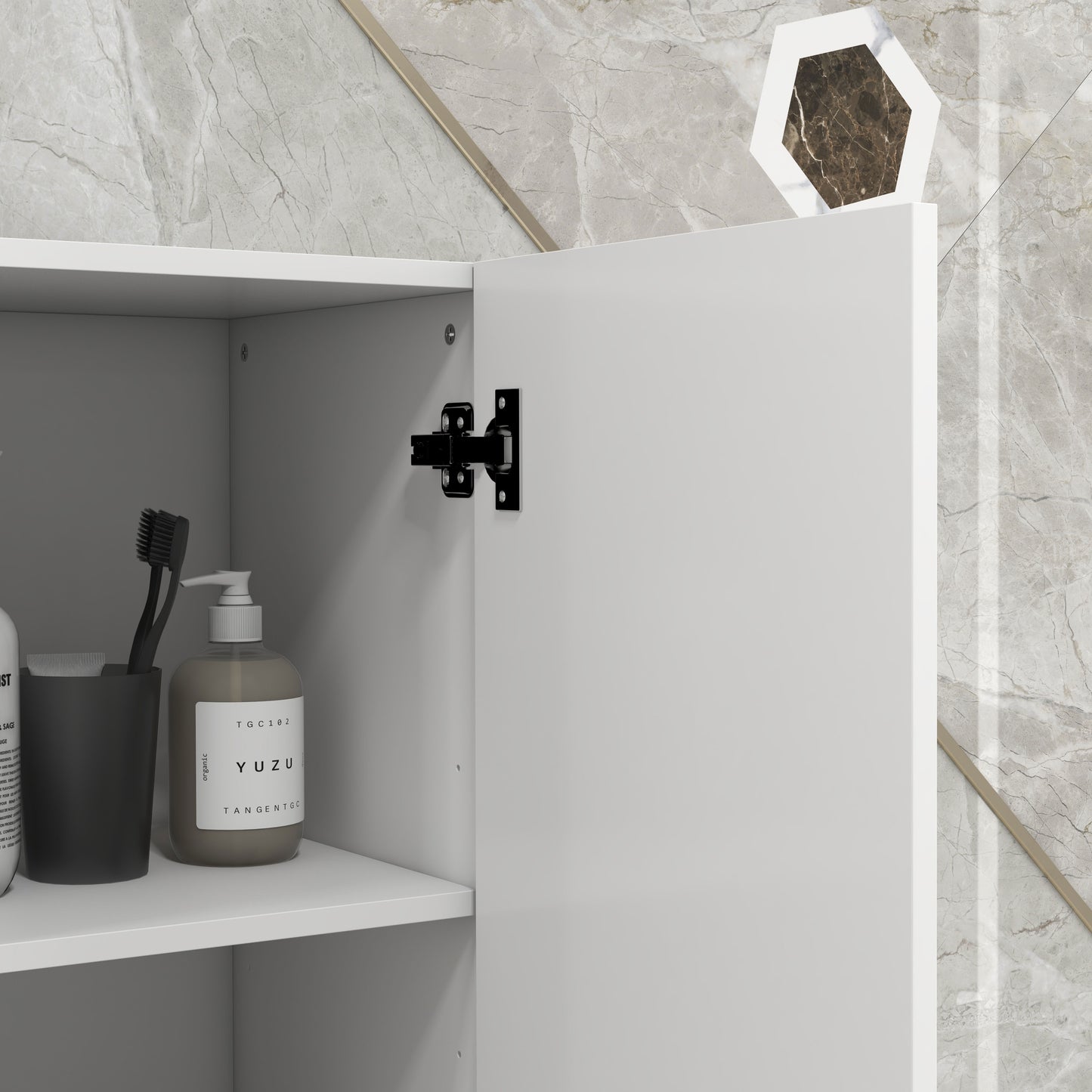 Multi-Storage Slim Bathroom Cabinet - High Gloss White