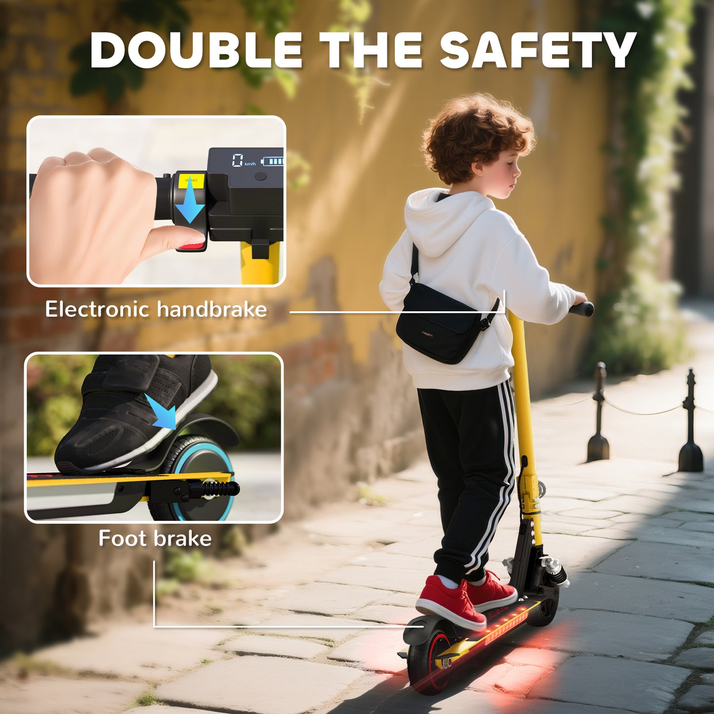 Folding Electric Scooter for Kids, with Dual Brakes, Front Suspension, LED Colourful Lights, Gold Tone