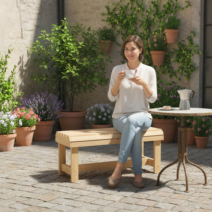 Wooden Outdoor Bench, 2 Seater Garden Bench, Backless Patio Bench with Slatted Curved Seat, Natural Wood Finish