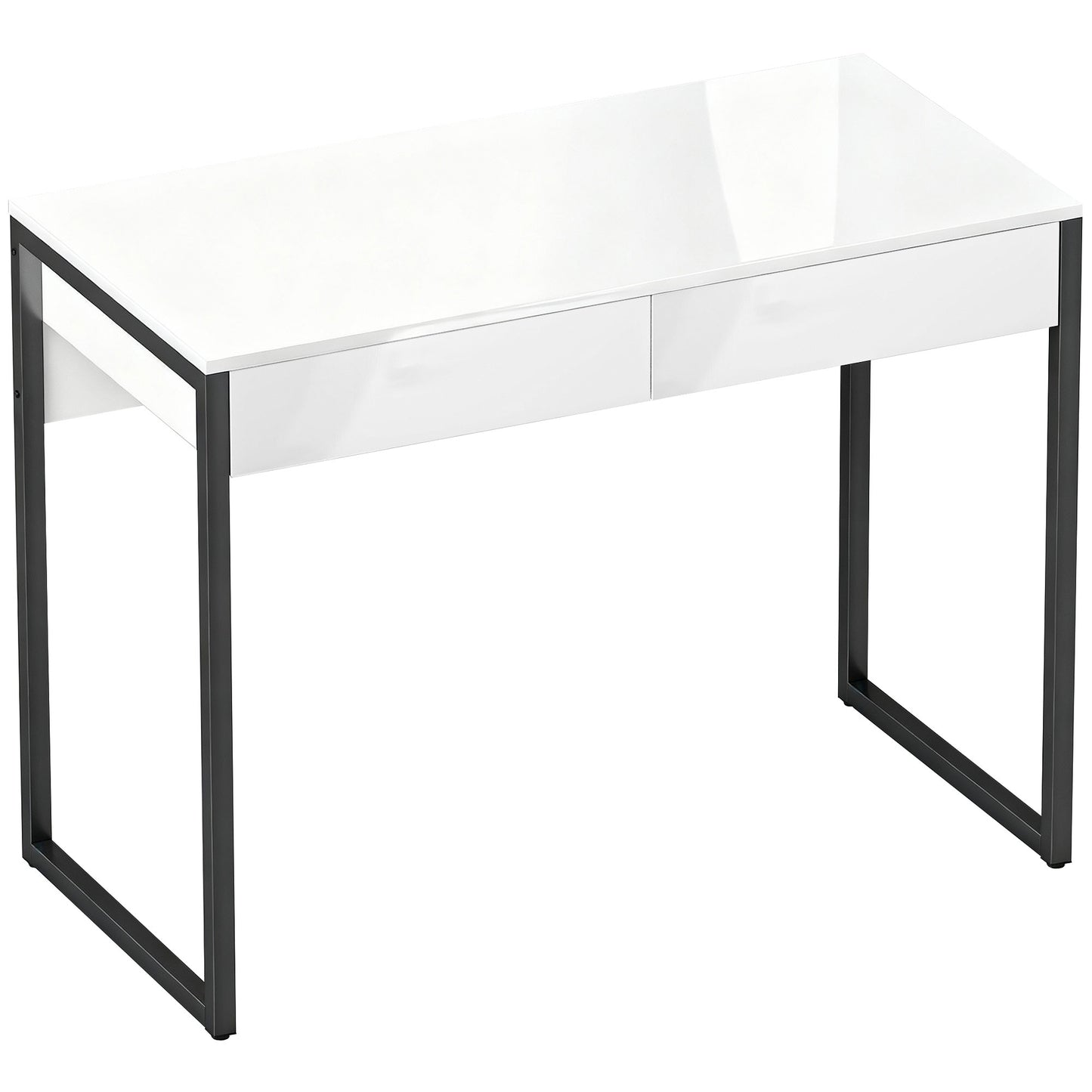 High Gloss Work Table, with Drawers - White
